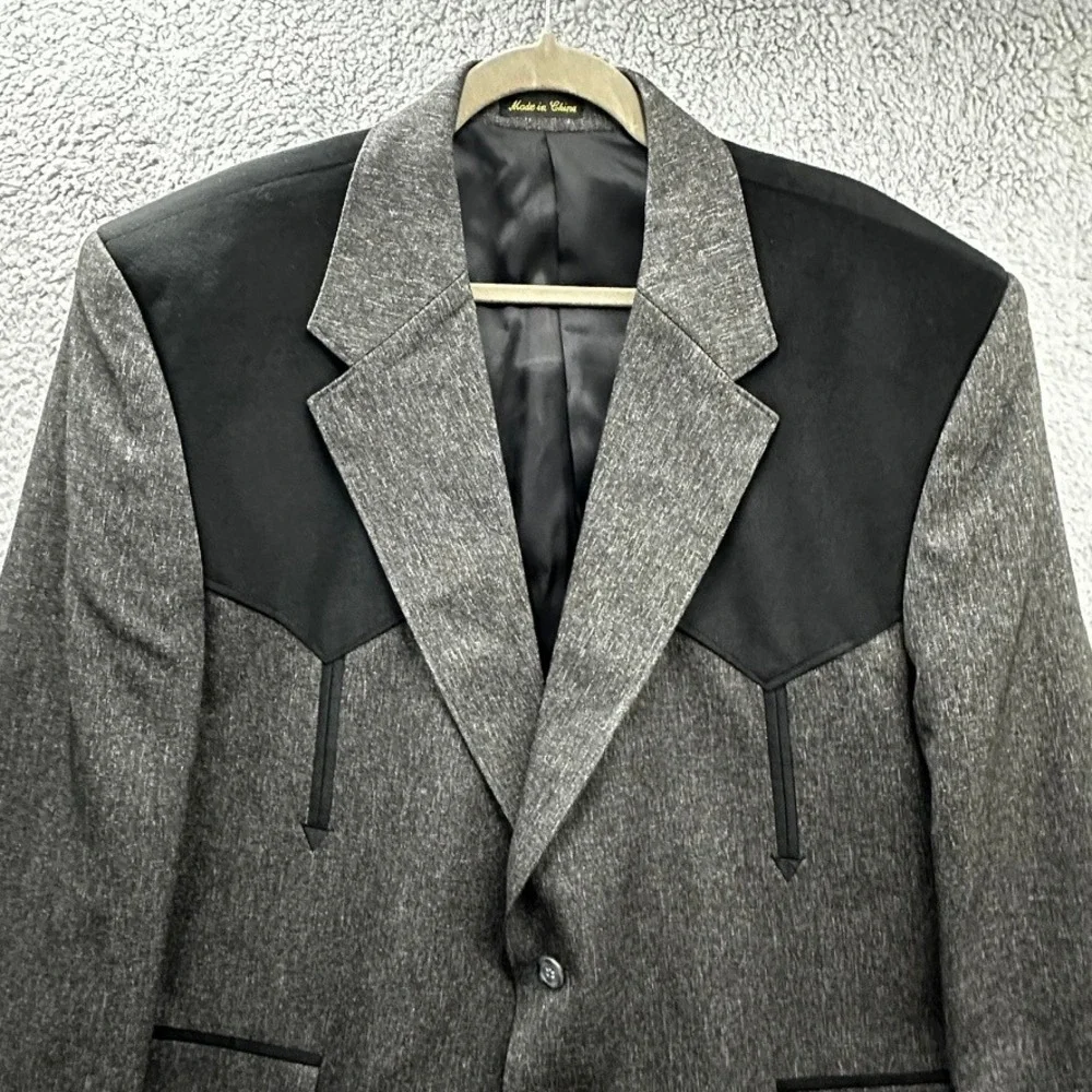 NWT Circle S Mens 52R Grey Western Sport Coat Black Yoke Blazer Cowboy Jacket